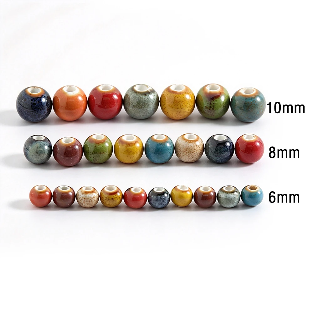 50Pcs Ceramic Beads 6/8/10mm Round Beads With Hole Handmade Porcelain Beads for Jewelry Making DIY Bracelet Necklace Accessories