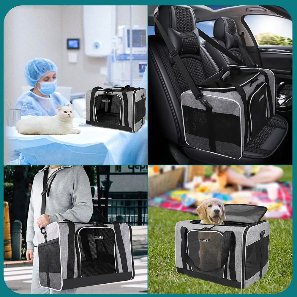 Imagem -06 - Portáteis Pet Carriers Bolsa Soft-sided Bolsa de Transporte Cat Dog Respirável Bolsa Dobrável com Bloqueio Zíperes de Segurança Fit para Viagem