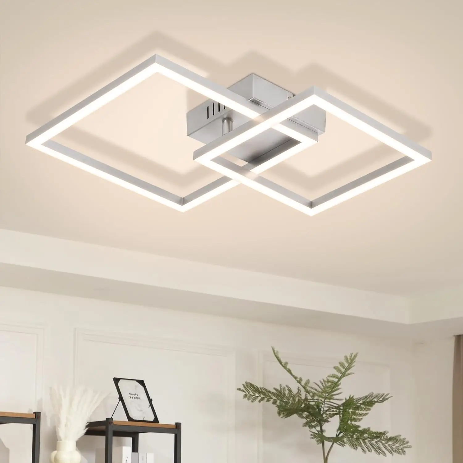 Cliheet Silberne 2-flammige drehbare LED-Deckenleuchte 20W 4000K, drehbare quadratische Unterputzlampe für Schlafzimmer, Wohnzimmer, Küche, Büro