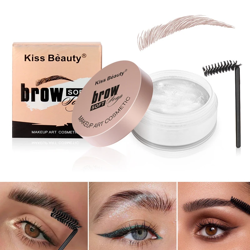 Jabón para peinar cejas transparente natural |   Fijación de cera de pomada transparente |   Con pincel para maquillaje diario de cejas para mujer