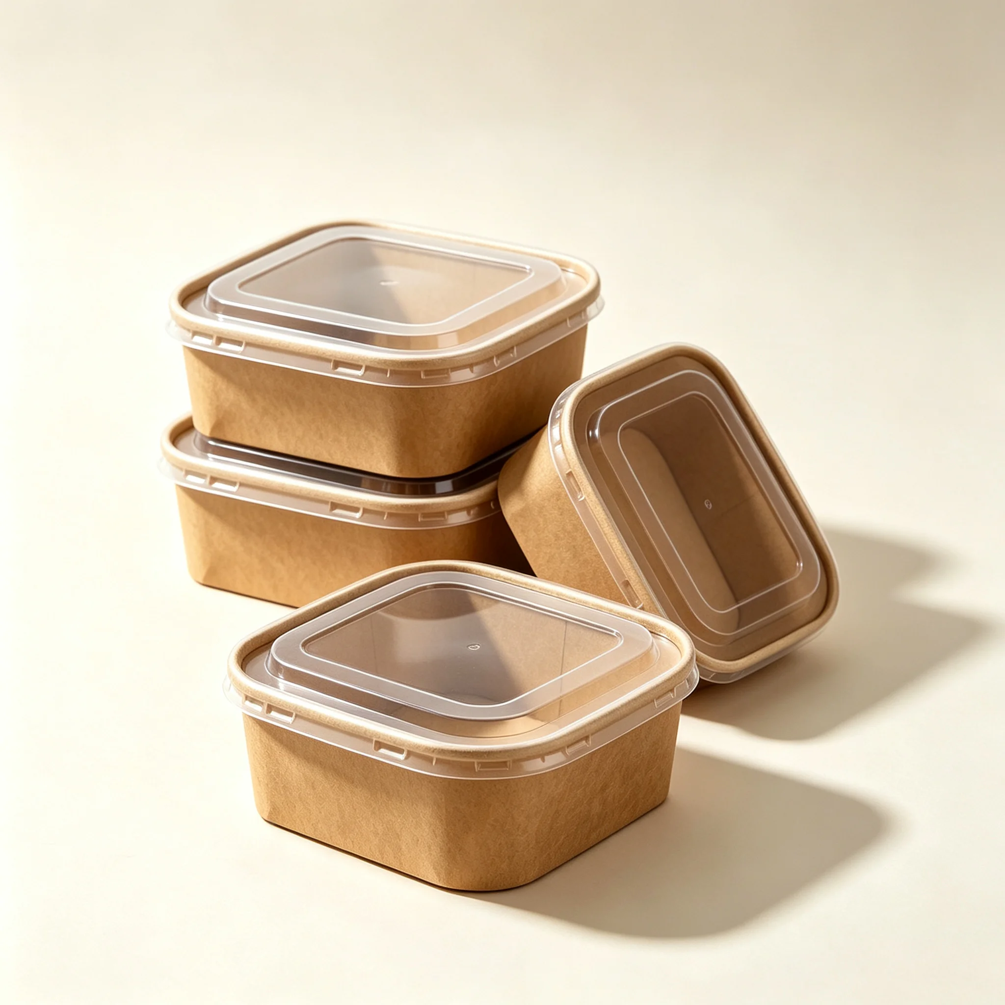 50Pcs Disposable Lunch Boxes, Square kraft Paper, Lunch Containers, Fast Food Packaging Boxes, Paper Bowls with Lid, Bento Boxes