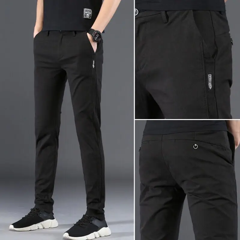 

Мужские повседневные брюки из хлопка на весну-лето, эластичные, зауженного кроя, молодежные, модные, однотонные, со средней посадкой, рабочие брюки