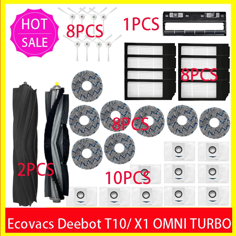 Ecovacs Deebot X1 OMNI / T10 OMNI Robotstofzuiger Reserveonderdelen, rubber / zijborstel, deksel, Hepa-filter, dweildoek, stofzak