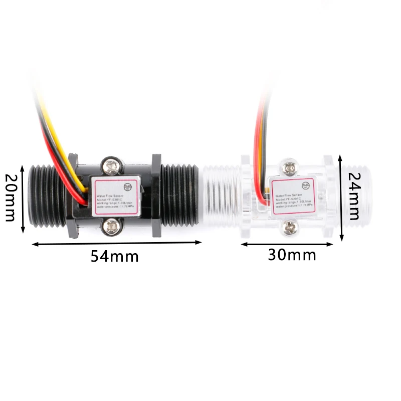 Przepływomierz z czujnikiem przepływu wody Czujnik przepływu Halla 4/6 punktów G1/2/3/4 Kontrola wody 1-30 l/min 2,0 MPa YF-S201 FS300A