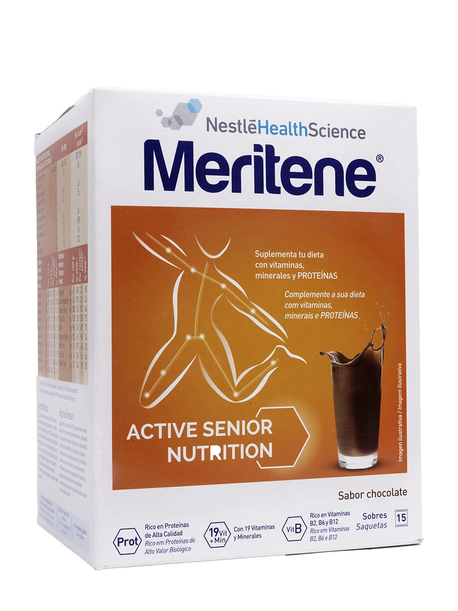 Meritene chocolate 30g 15 sachets-food supplement in chocolate shakes