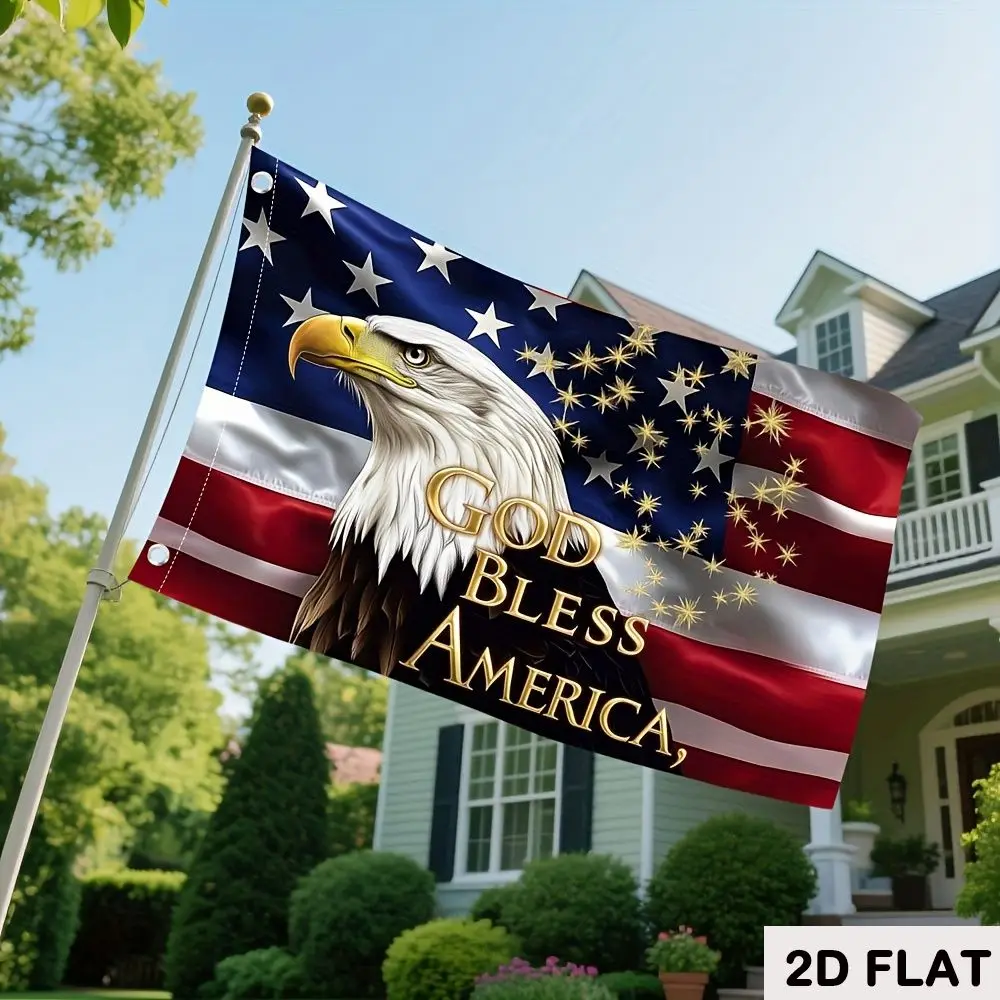 2D FLAT 1pc, Funny Print Flag Banner Wth God Bless America Eagle Flag Design Perfect for Indoor and Outdoor, Polyester Material
