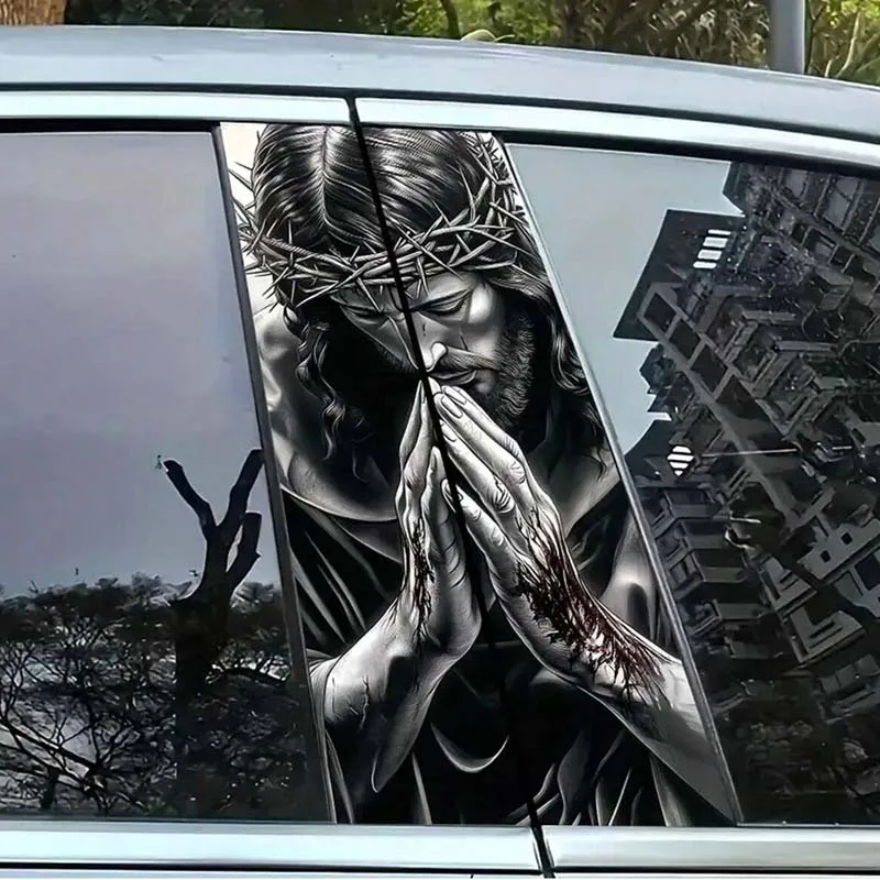 2 autocollants de voiture à motif de prière de Jésus, autocollants de protection pour les piliers des portières de voiture, faciles à coller et à décoller, protection solaire