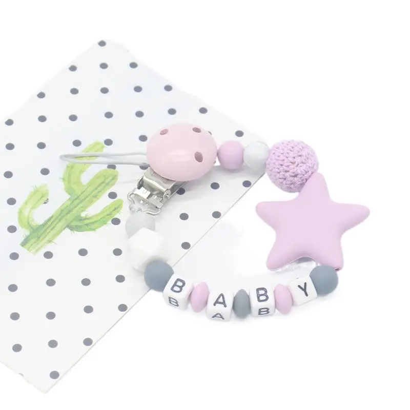 

Personalized Name Handmade Pacifier Clips Holder Chain Silicone Pacifier Chains Five Star Baby Teether Teething Chain