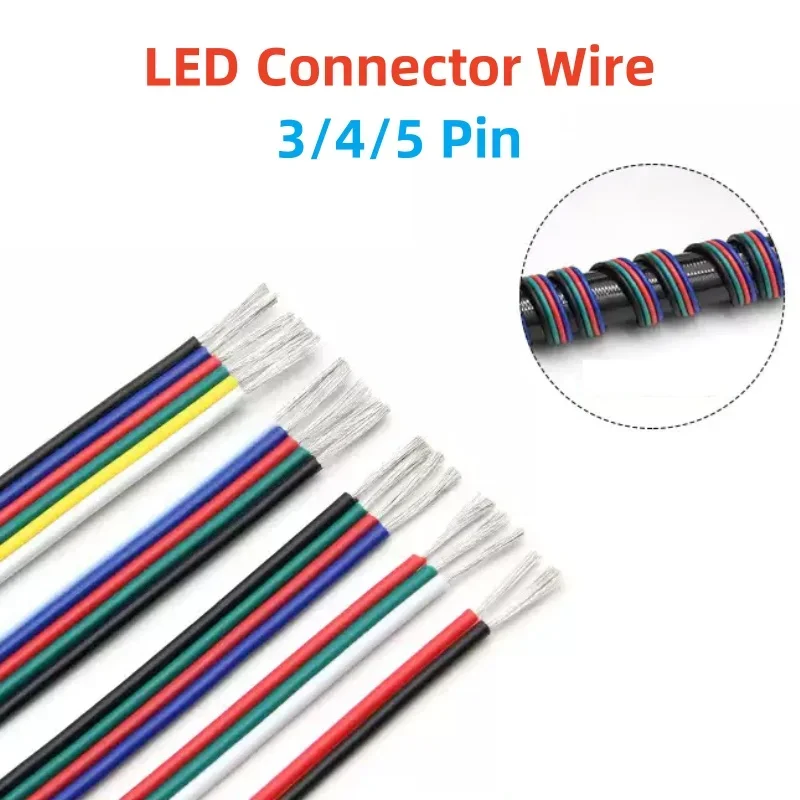 1/5 Meter 3/4/5 Pin LED Connector Wire  LED Strip Extend Cable Connector Extension Electric Wire