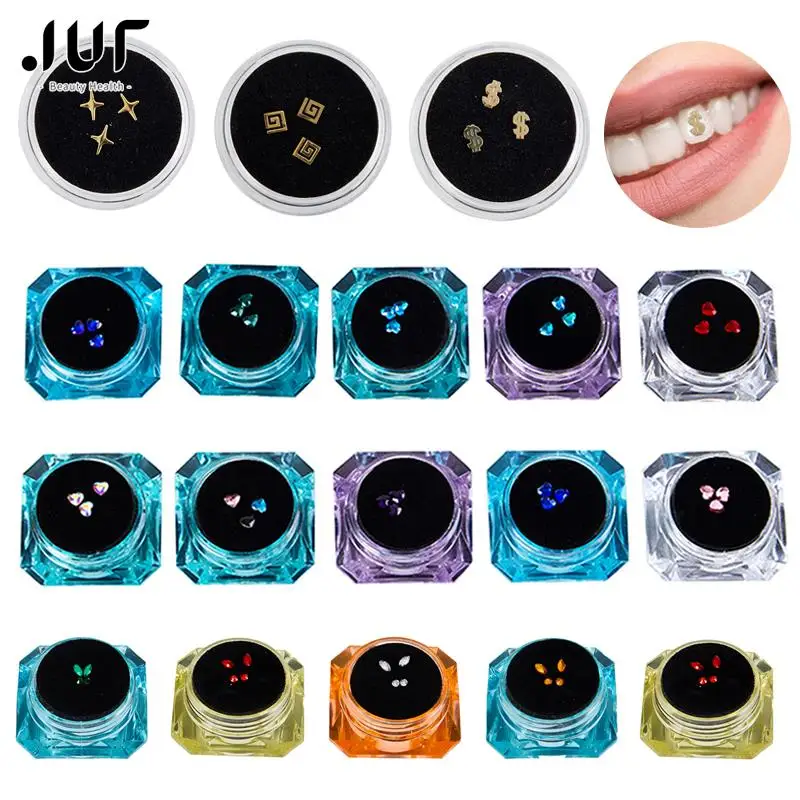 3/4/5pcs/Box Various Shape Dental Tooth Gem Imitation Teeth Crystal Ornament Tailor-made Beauty Diamond Jewelry Oral Decoration