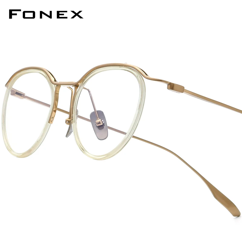 

FONEX Acetate Titanium Glasses Frame for Men Brand Design Retro Round Eyeglasses for Women Spectacles Japanese Eyewear DTX131