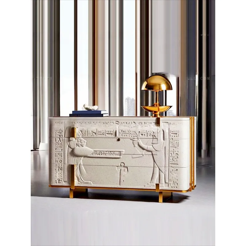 Italian creative abstract furniture, solid wood porch cabinets, personalized decorative imitation stone chest cabinets