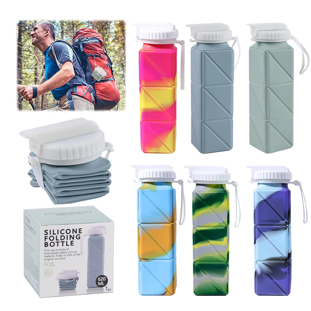 620ml Collapsible Water Bottle Foldable Water Bottle Leak-Proof Sports Water Jug BPA Free for Camping Hiking Running