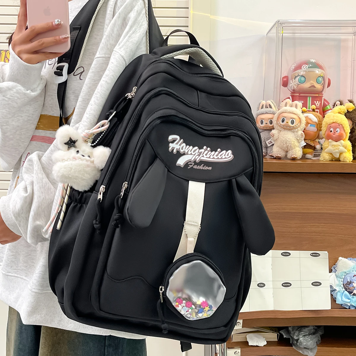 

Kawaii Cartoon Rabbit Ears Backpack Women Funny Large Capacity School Bookbag Cute Nylon Handbag Student Laptop Bag Girl Mochila