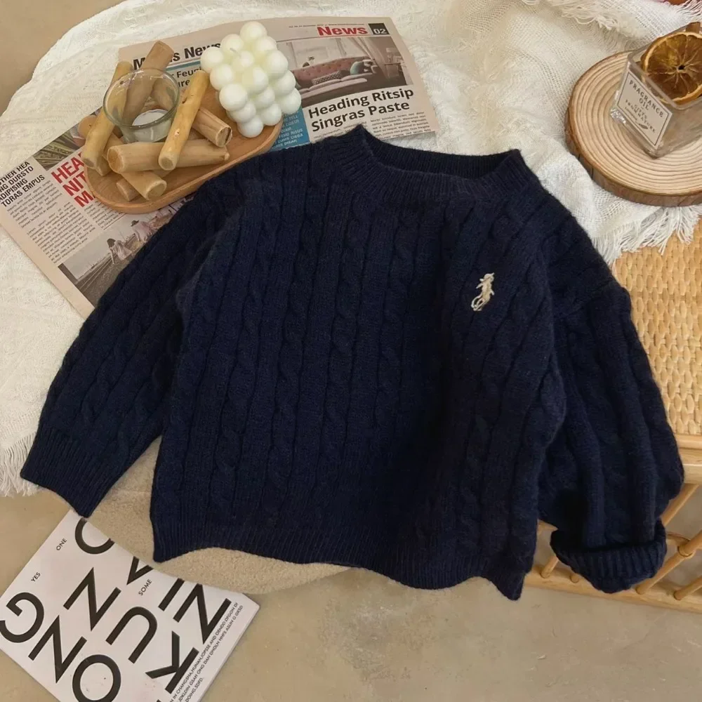 Autumn Winter Kids Baby Boy Girl Cute Embroidery Thickening Sweaters Trend Casual Loose Pullover Toddler Childrens Warm Sweater