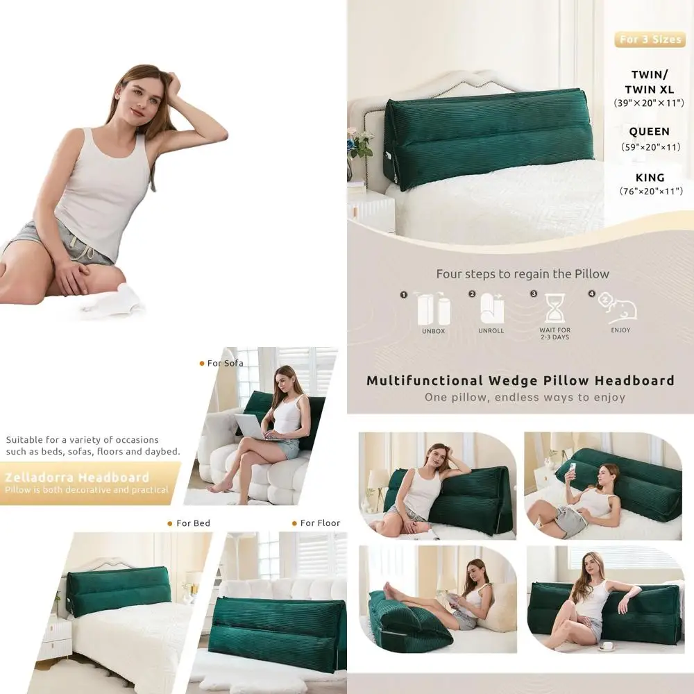 

Изголовье подушки из пены с эффектом памяти, размер Queen для чтения или сидения, со съемным чехлом, зеленый