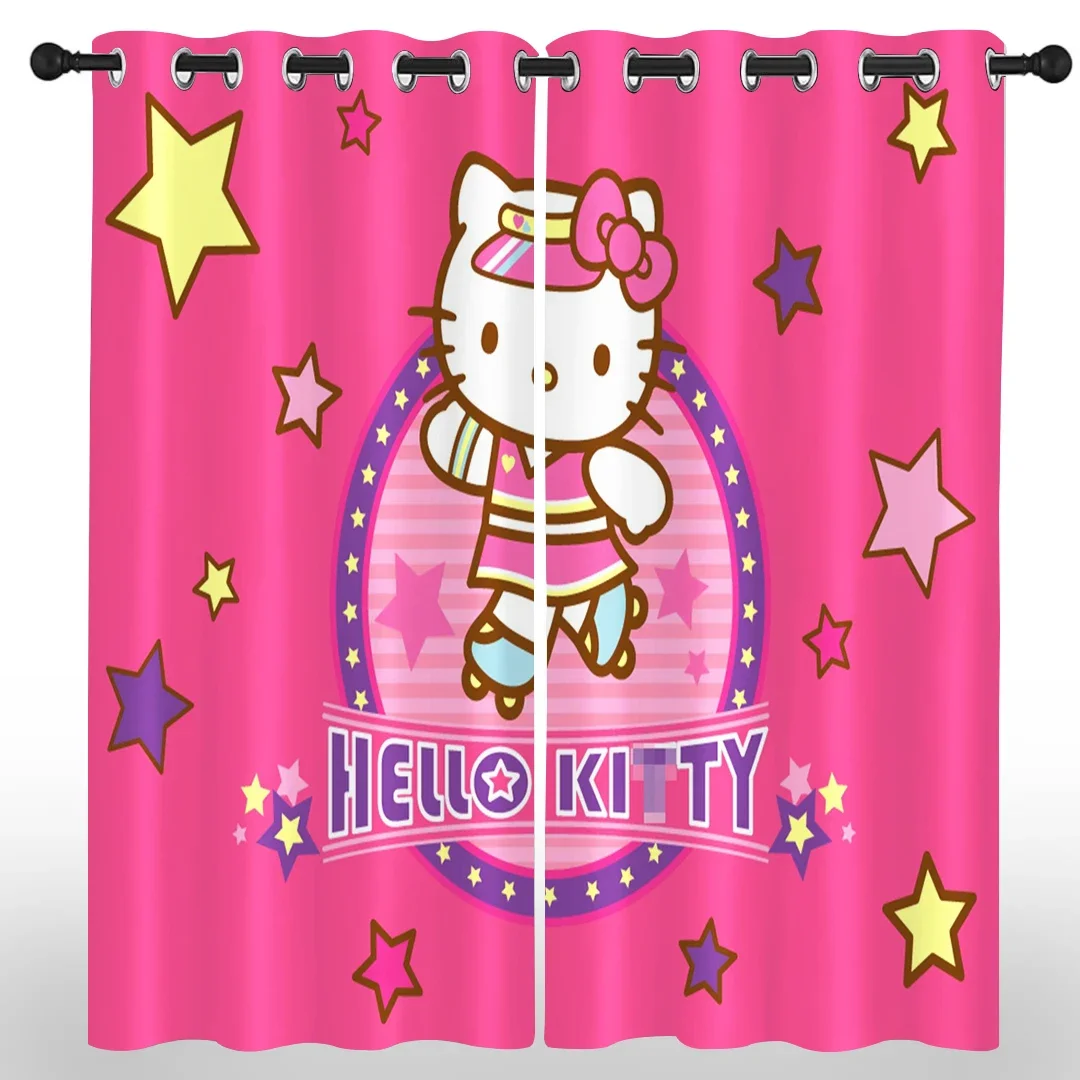 Custom Hello Kitty Sanrio Curtain Home Cartoon 3D Print Polyester Love Girl Window Shadin Blackout Bedroom Living Room Style