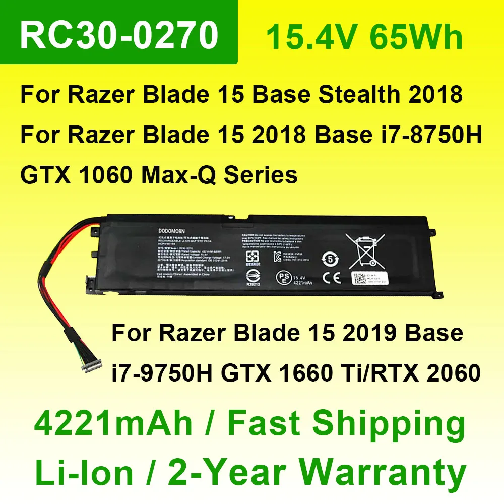 RC30-0270 Laptop Battery For Razer Blade 15 Base Stealth 15 2018,i7-8750H GTX 1060,2019 Base i7-9750H GTX 1660 High Quality