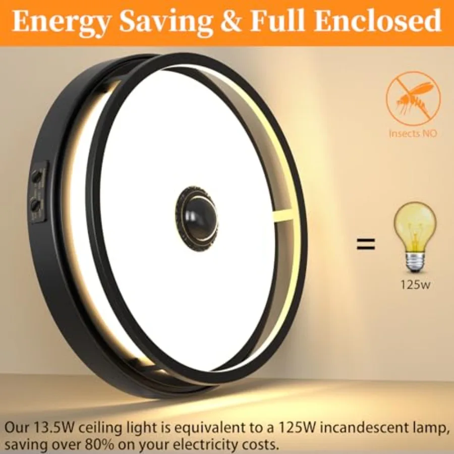 Motion Sensor Outdoor Ceiling Light Flush Mount LED Ceiling Light Fixture 12" Dusk to Dawn Porch Lights for Outdoor Ceiling Cei view 5