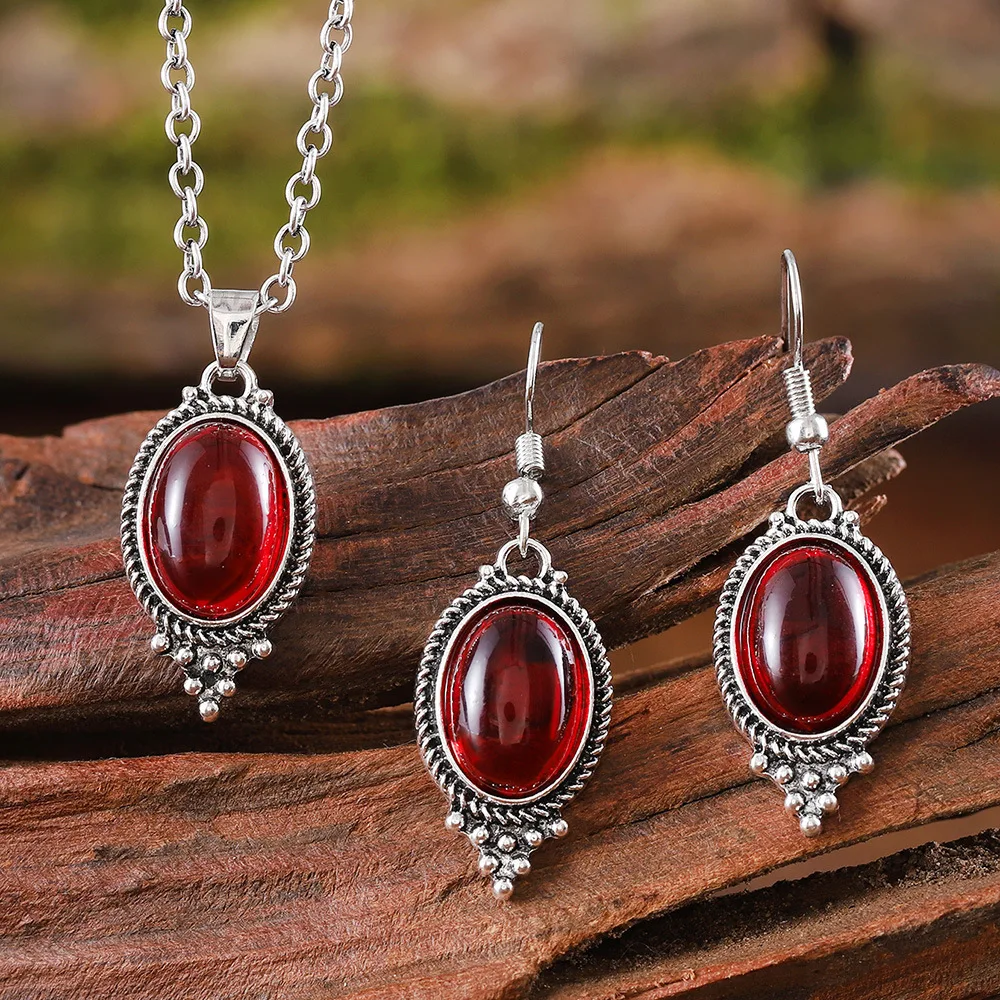 diy-accessories-cross-border-hot-selling-retro-exquisite-relief-alloy-earrings-pendant-inlaid-with-ruby-oval-fashion-jewelry-se