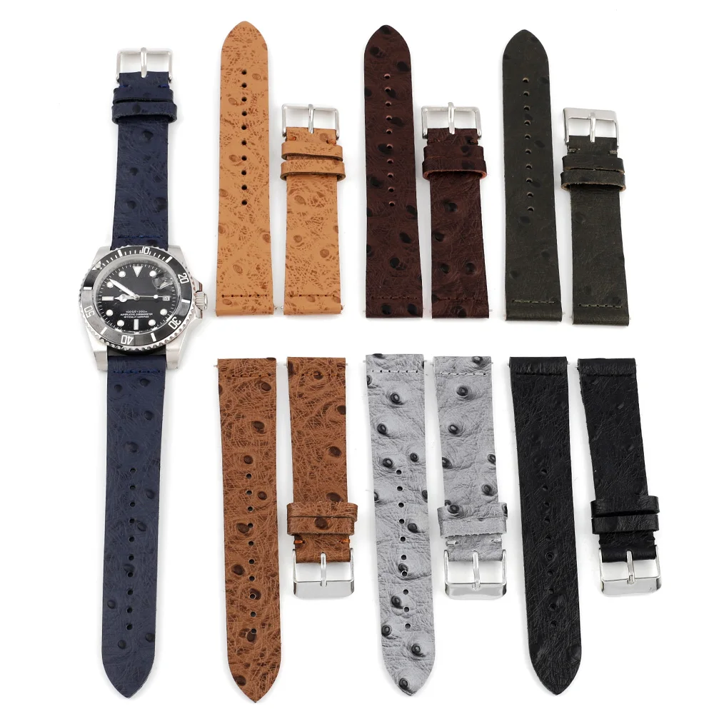 Ostrich Pattern Leather Quick Release Watchband 18mm 20mm 22mm Bracelet Genuine Leather Watch Strap Watch Accessories