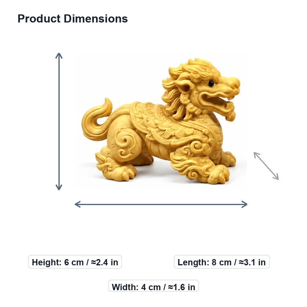 Hand-Carved Boxwood Qilin Figurine Wood Carving Chinese Feng Shui Mythical Beast Sculpture for Home Living Room Desk Decor Gift