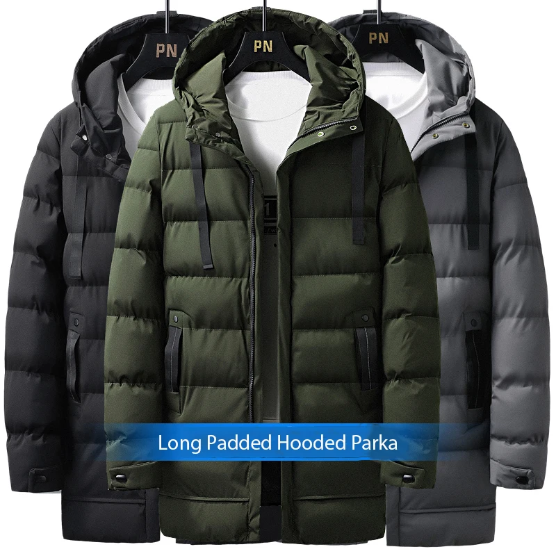 Winter Männer warm dick lässig wind dicht lange Jacken Parkas Mäntel Männer Kapuze Outwear Jacken männliche Wind jacke Parka plus Größe 8xl