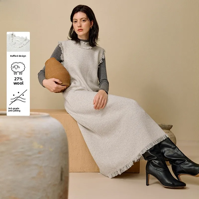 

Inman, зима 2022, новинка, женская трикотажная ткань с бахромой, круглый цвет, трапециевидной формы, повседневная нейлоновая ткань