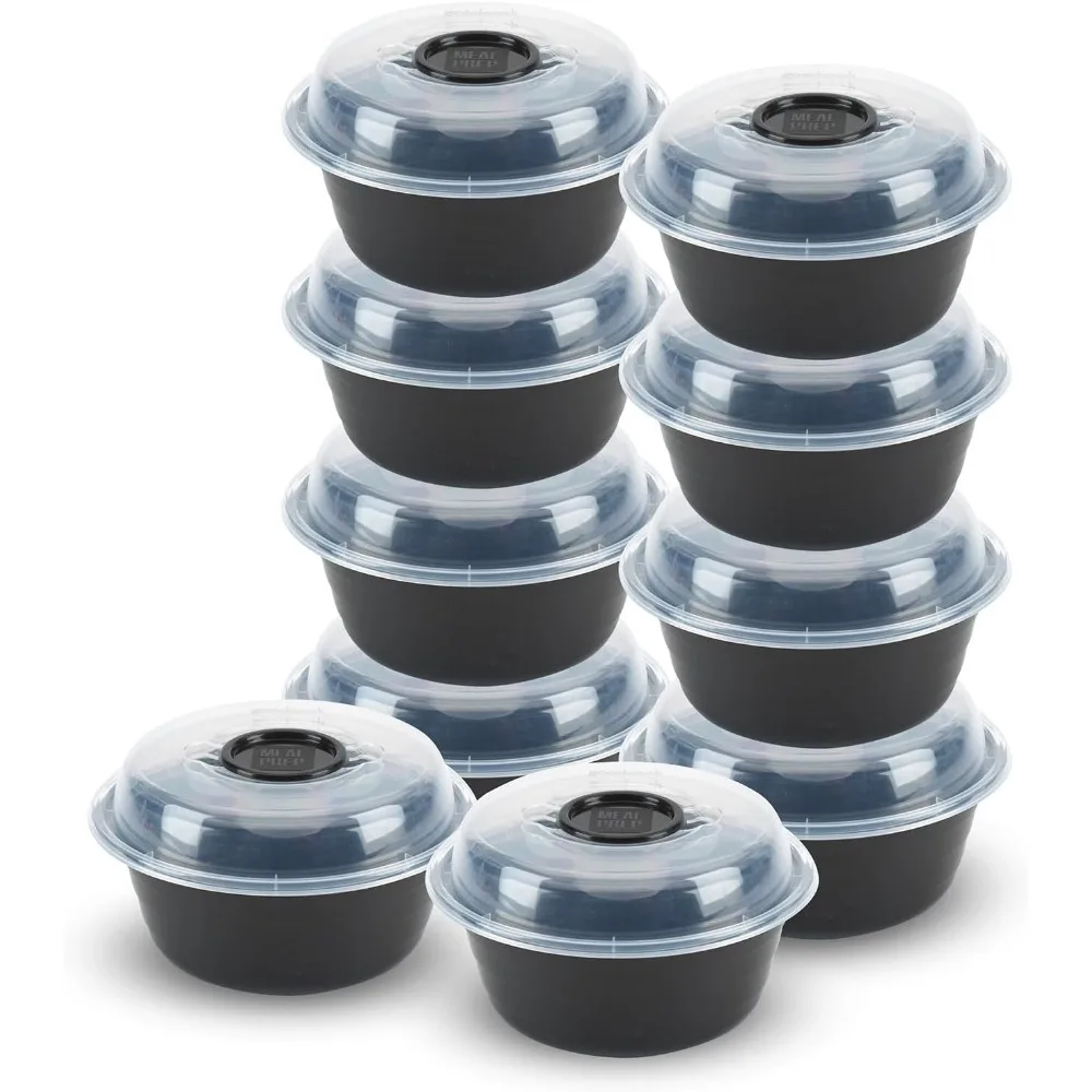 

4-Cup Meal Prep Bowls Set with Lids and Dressing Cup, Microwavable Food Storage Containers for Meal Prepping, Set of 10, Black