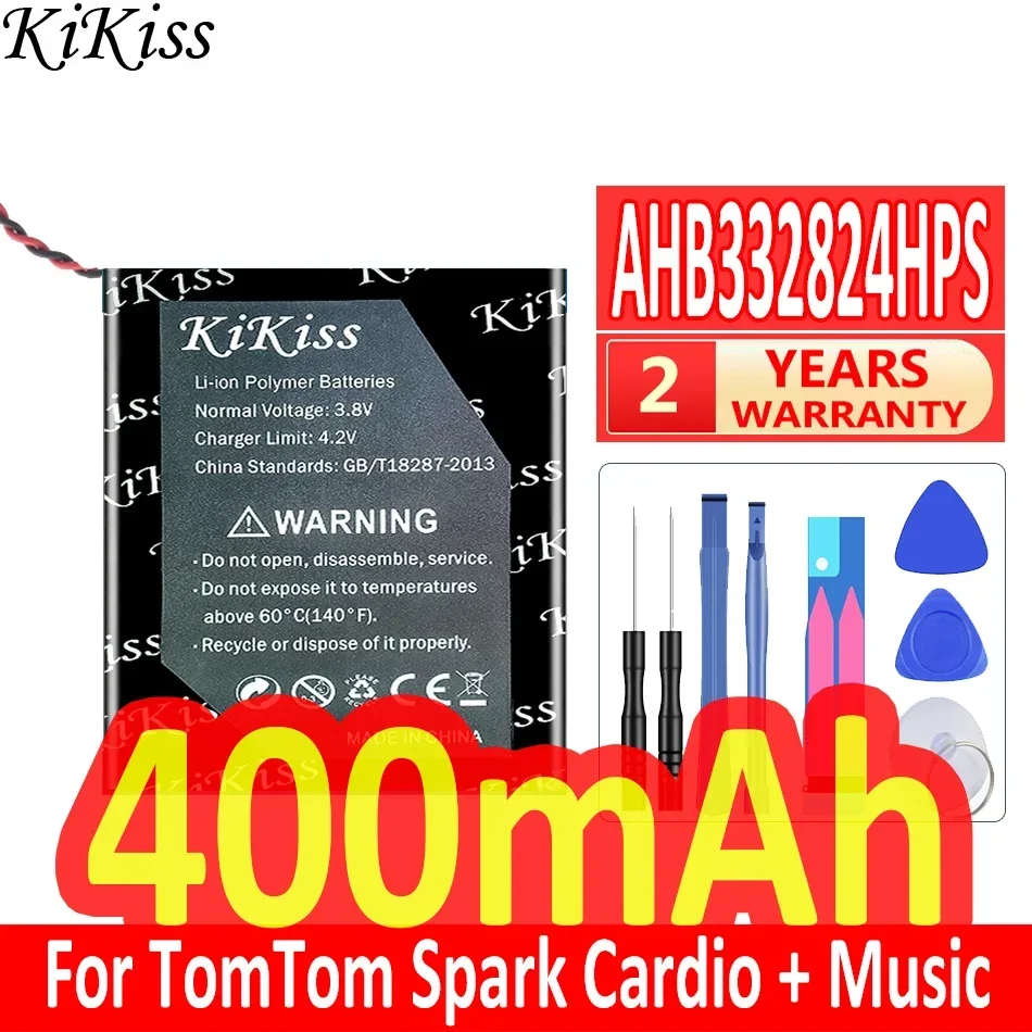 400mAh KiKiss Powerful Battery AHB332824HPS For TomTom Spark Cardio + Music/II 2/3 Cardio GPS Spark3 Watch 2-wire Plug Bateria