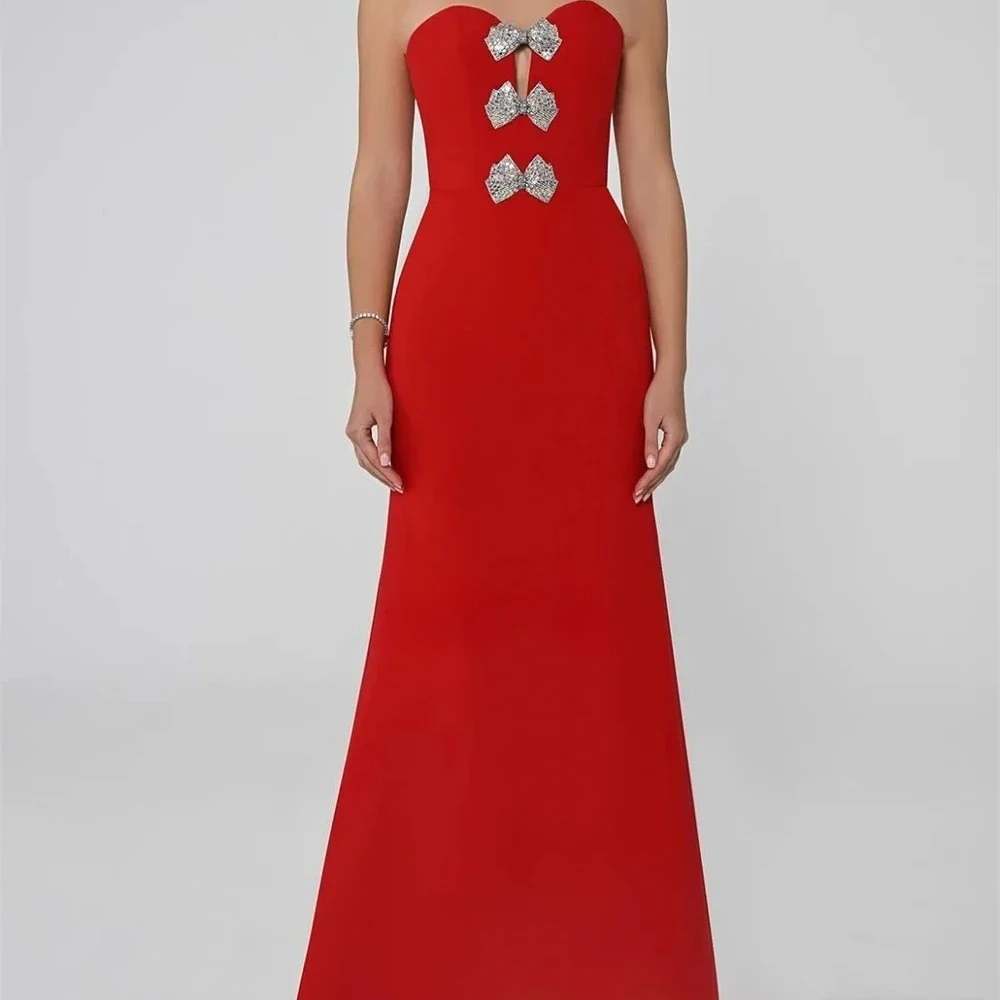 

Fashion Evening Dress Customized Sexy Cut Out Sweetheart Neck Bow Mermaid Jersey Evening Gowns Floor Lnegth Formal Party Dress