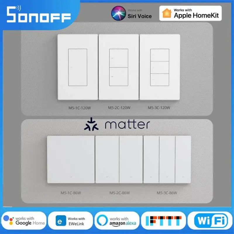 

Sonoff M5 120W 86W 80W Matter Wifi Smart Wall Switch Remote Control via eWelink APP Voice Control with Alexa Google Home Homekit