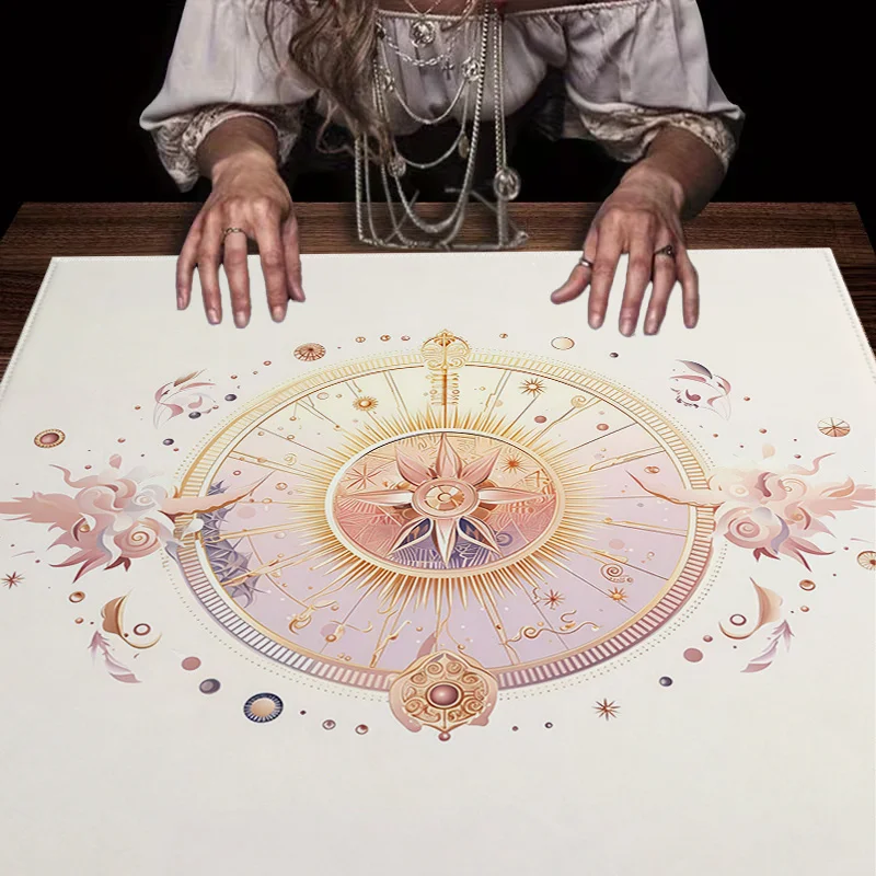 VIKAMA Pink Gold Sun Compass Tarot Altar Cloth Dreamy Astrology Ritual Tablecloth Tarot Reading Cloth Energy Cleansing Altar