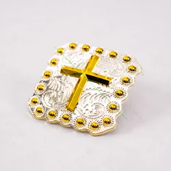 5PC 35X35mm Western Texas Gold Silver Berry Cross Western Horse Saddles Tack Decor Square Conchos for western belt