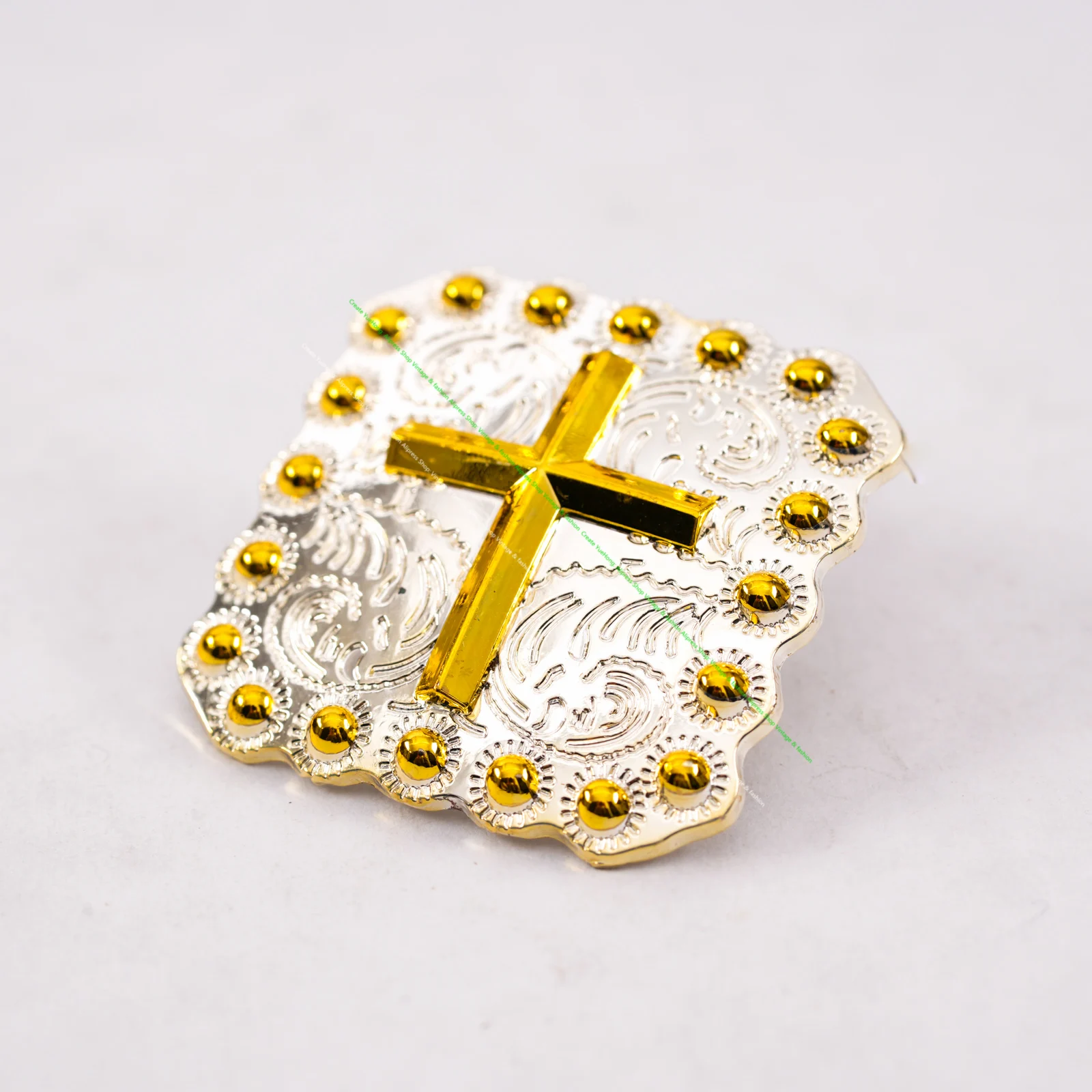 5PC 35X35mm Western Texas Gold Silver Berry Cross Western Horse Saddles Tack Decor Square Conchos for Western Belt