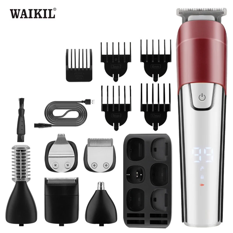 WAIKIL Professional Men's Electric Hair Clipper Multifunctional Hair Trimmer USB Rechargeable Cordless Digital Grooming Tool