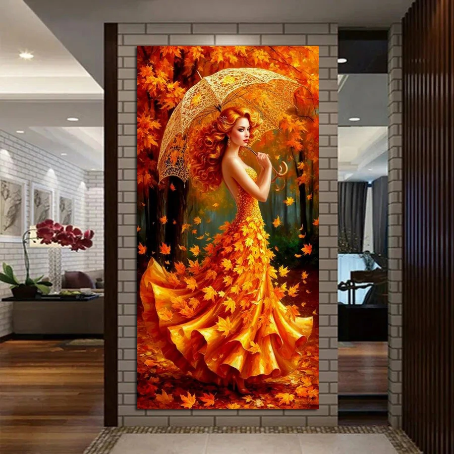 

Autumn Scenery Woman and Umbrella New Diy Diamond Art Painting Full Square Round Drill Large Size Mosaic Embroidery Picture