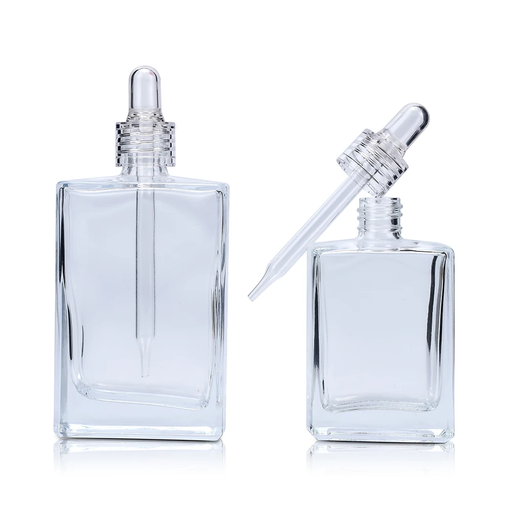 15ml luxury Manufacturer empty 30ml 50ml 100ml square rectangle glass perfume dropper bottle with clear rubber head essential