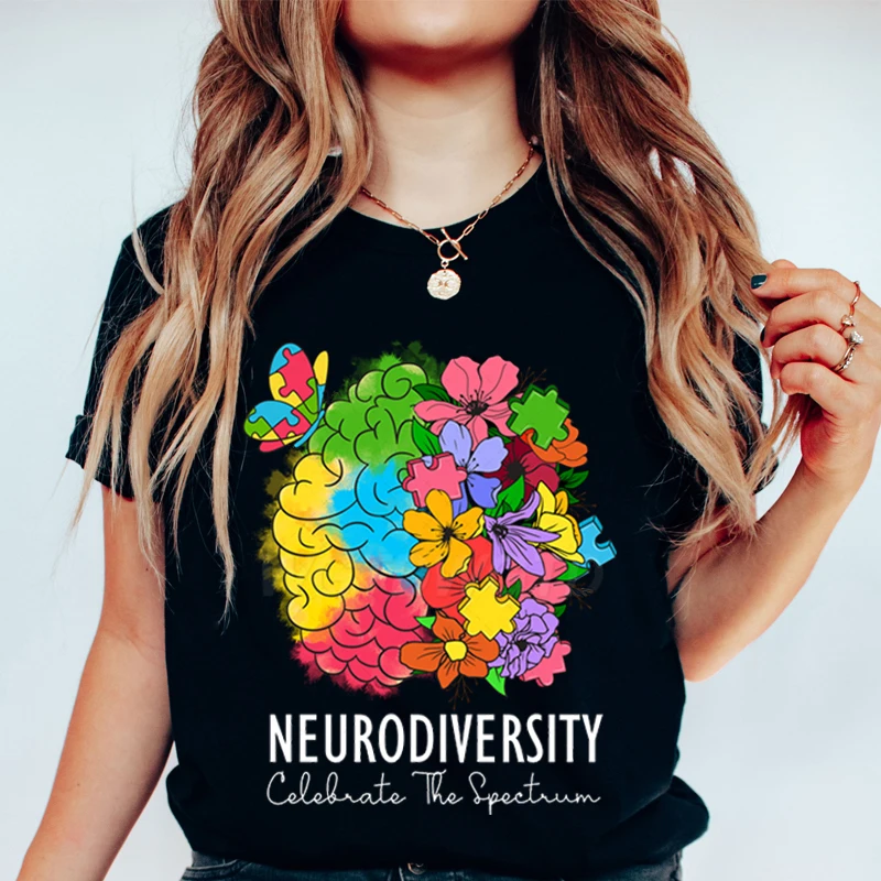 Teacher Autism T-shirt Floral Neurodiversity Celebrate The Spectrum Graphic T Shirts Clothing Autism Awareness Shirt for Women