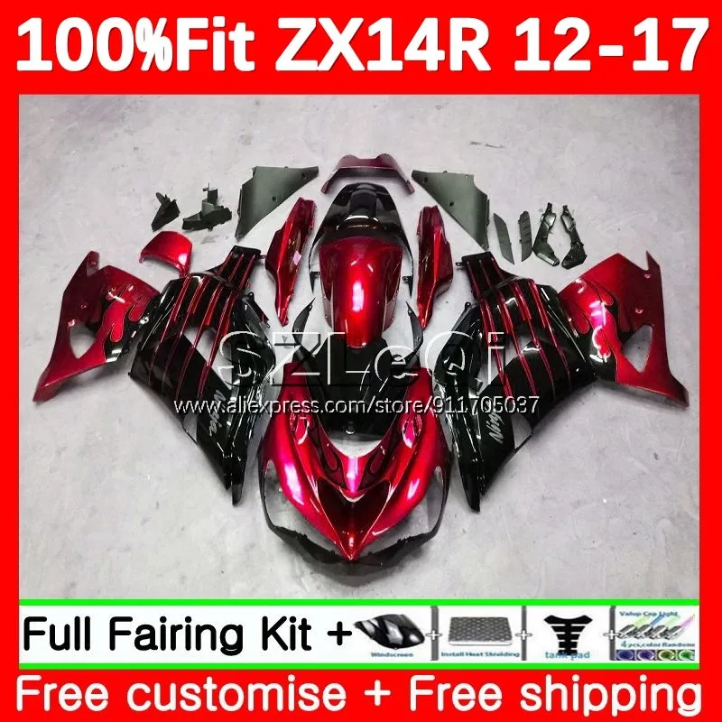 ZZR1400 For KAWASAKI NINJA ZX Black Red 14 14R ZX14R 12 13 14 15 16 17 118No.169 ZX-14R 2012 2013 2014 2015 2016 2017 Fairing