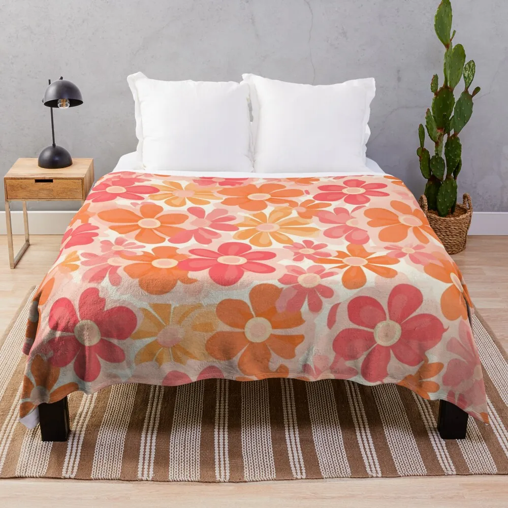 Retro 60s Flower Groovy Pattern Throw Blanket for winter anime Summer Beddings Blankets