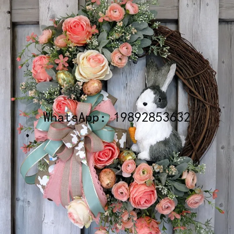 

ZZ Easter Decoration Rabbit Wreath Ribbon Wreath Family Plant Party Door Pendant