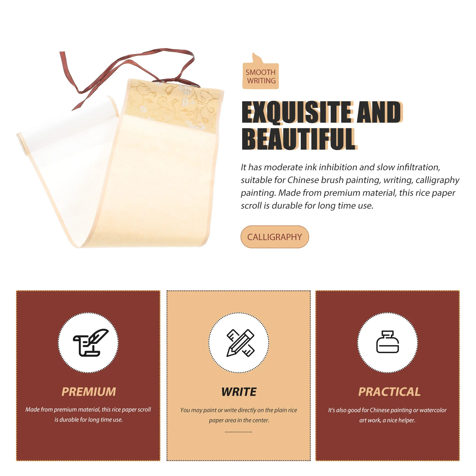 

Chinese Calligraphy Scroll Blank Hanging Wall Scroll Vintage Style for Office Home Decor Painting Writing Art Paper