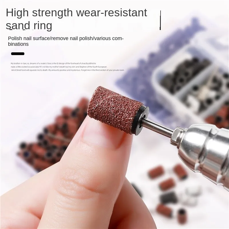 100/210Pcs Sanding Ring With Rod Abrasive Rotary Tool Case Drum Grinding Head Nail Drill Electric Mini Machine Grinding Sand Rin