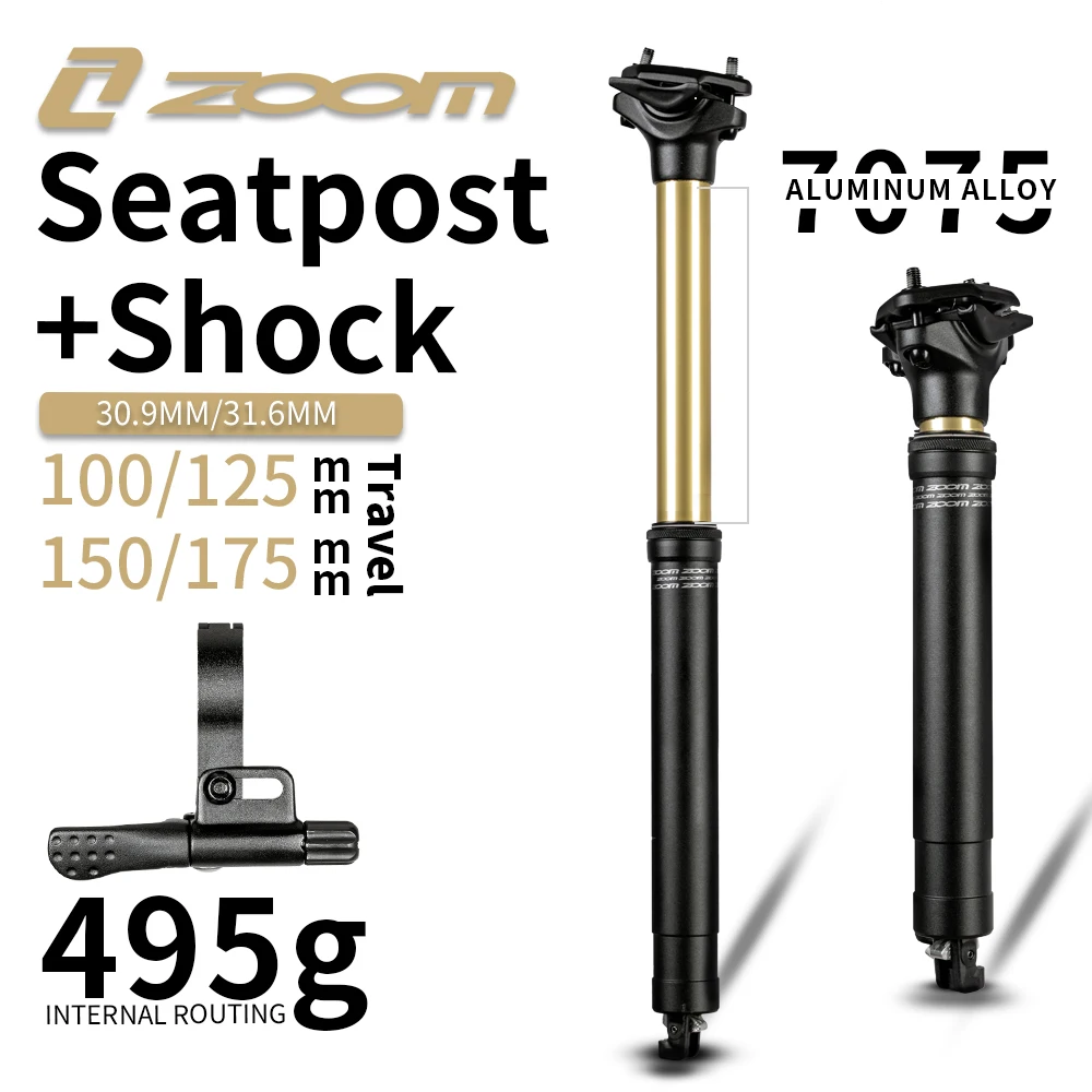 AliExpress Zoom NEW ZOOM Bicycle Dropper+Shock Seatpost - 31.6/30.9mm Diameter,100/125/150/175mm Travel, 7075 Aluminum,Internal Routing MTB BIK