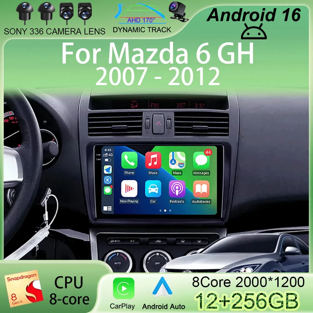 

Автомагнитола Android 16 Carplay Auto для Mazda 6 GH 2007-2012, мультимедийный GPS-плеер, видеоплеер, стереосистема 2DIN, головное устройство