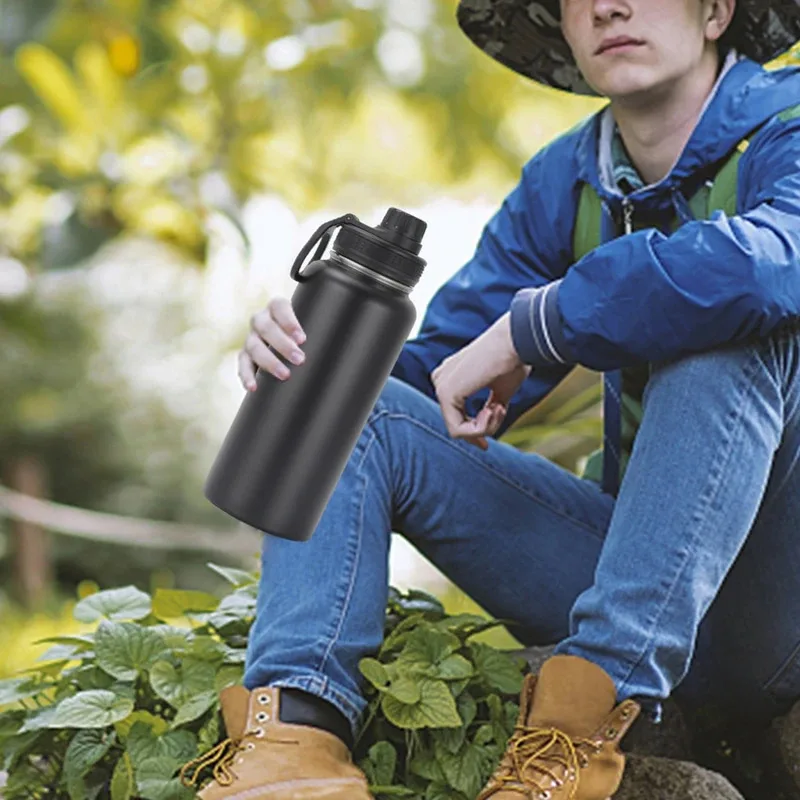 1000ml stainless steel insulated water bottle, double wall vacuum thermos for travel outdoor sports, large capacity flask