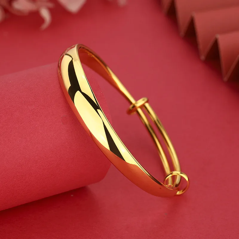 سوار نسائي واسع من الذهب عيار 24 قيراط |   AU999 ذهب نقي، تصميم أنيق لامع، ناعم وكبير، يزيد من الأناقة