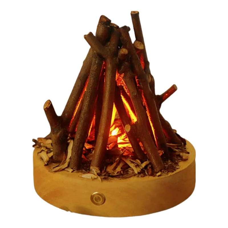 Fake Bonfire Night Light USB Rechargeable 3 Modes Fake Fire Lamp Flameless Candle Flame Light With White Noise