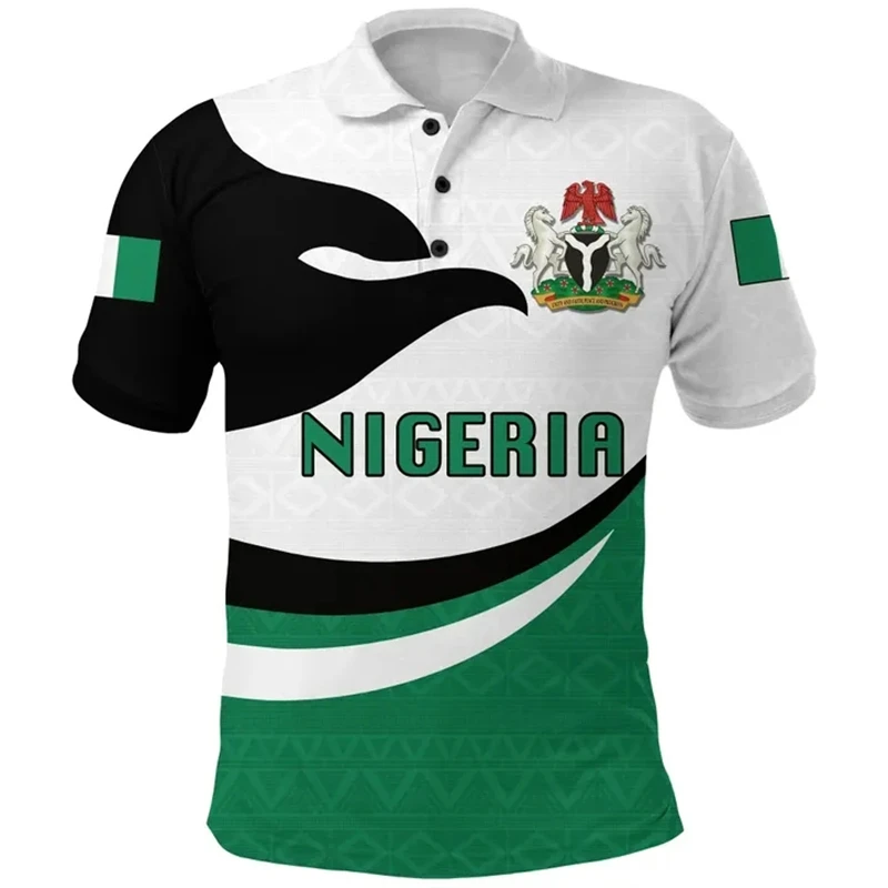 Africa Nigeria Flag Map 3D Print Polo Shirts For Men Clothes National Emblem Horse Eagle Short Sleeve POLO Shirt Boy Jersey Tops